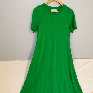 EUC LOFT Kelly Green Short-Sleeve A-Line Dress cottagecore preppy clean Size MP